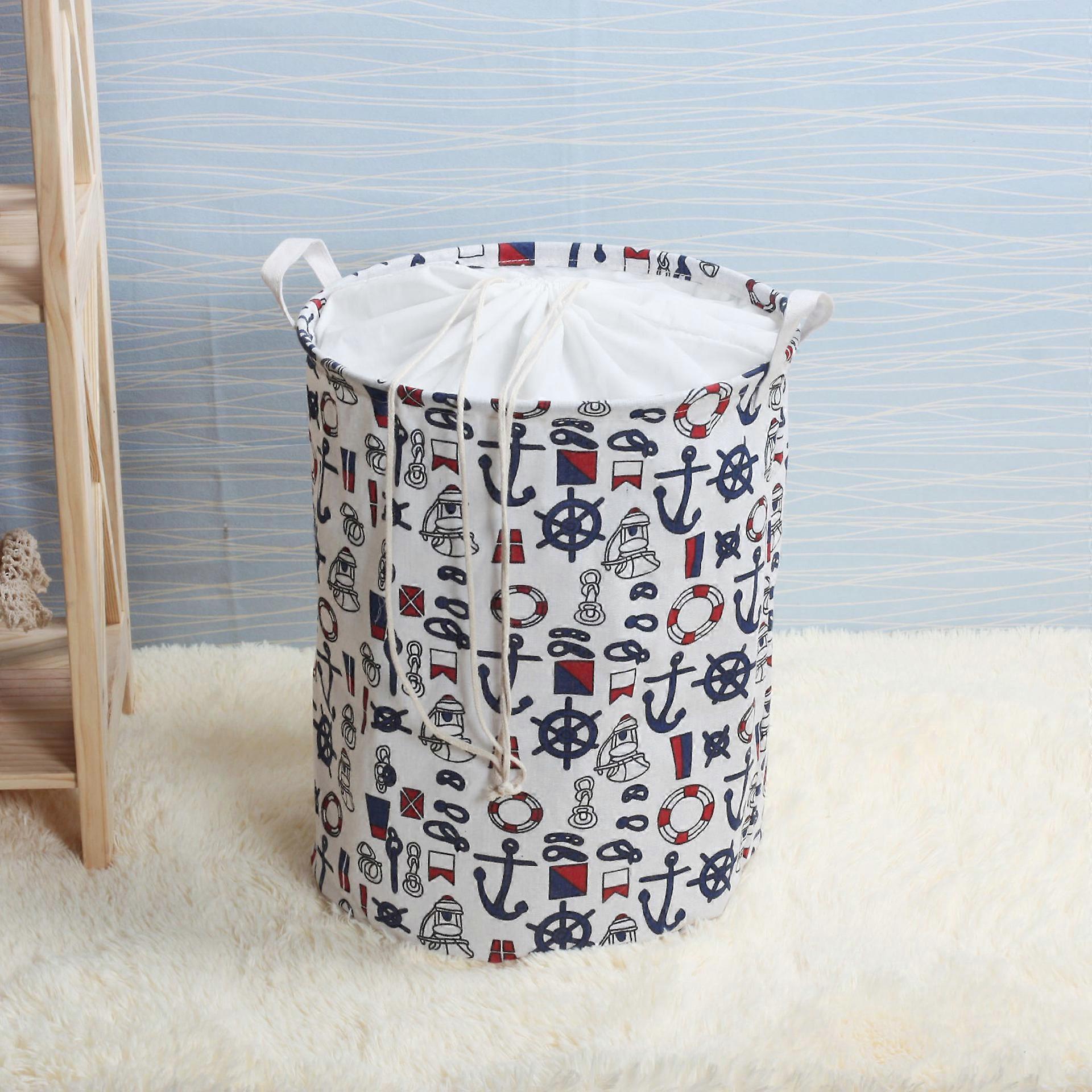 1PCS (anchor 35x45cm) 18-Inches Large Organize Baskets for Clothes Storage, Drawstring Laundry Baskets, Collapsible Laundry Bag, Folding Large Capacit