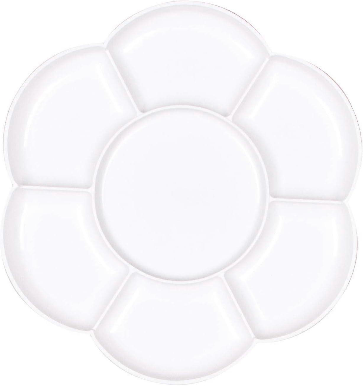 3 floral paint plastic palettes (white, 16.2cm diameter) with 7 wells for painting and children's art and craft projects