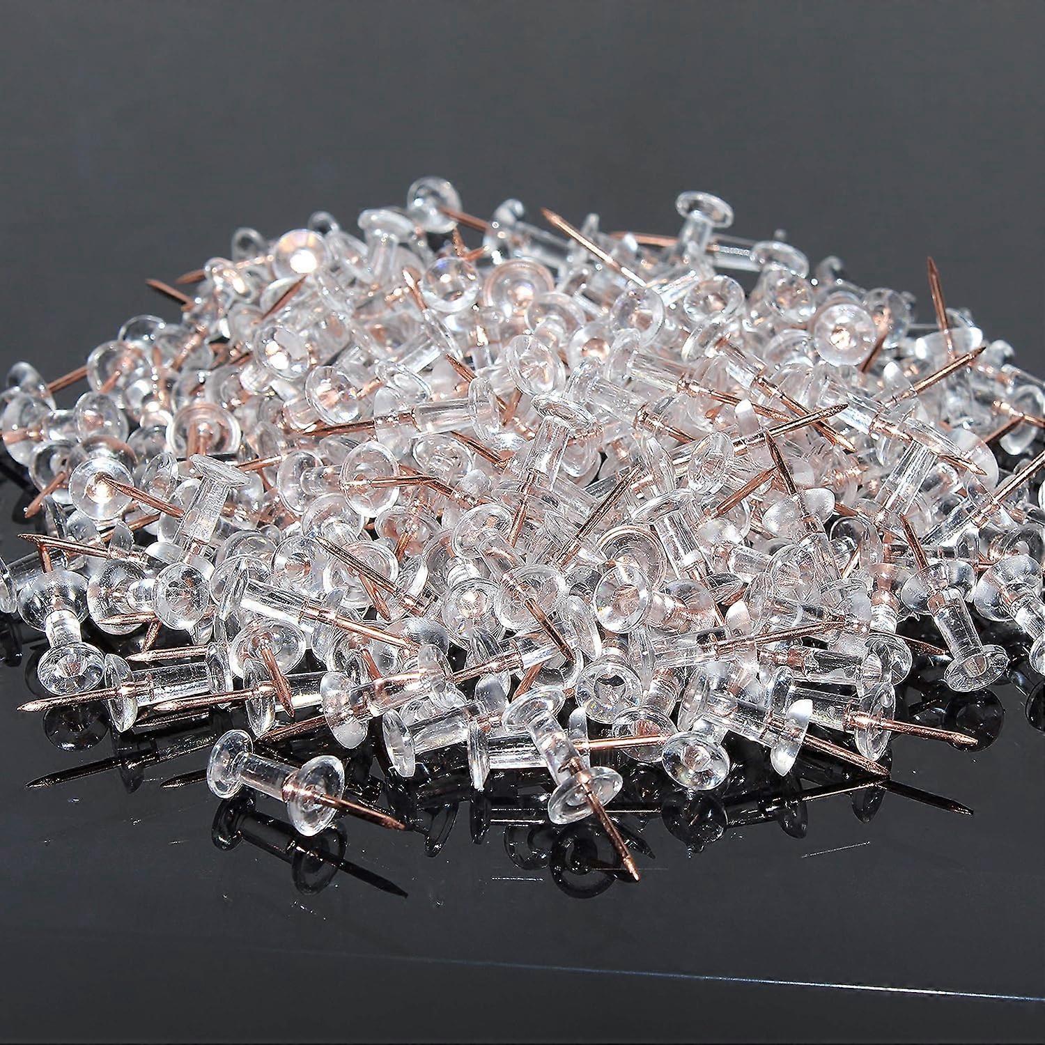 Push Pins Set of 120 with Plastic Heads and Steel Spikes for Bulletin Board or Cork Board, Clear, Rose Gold