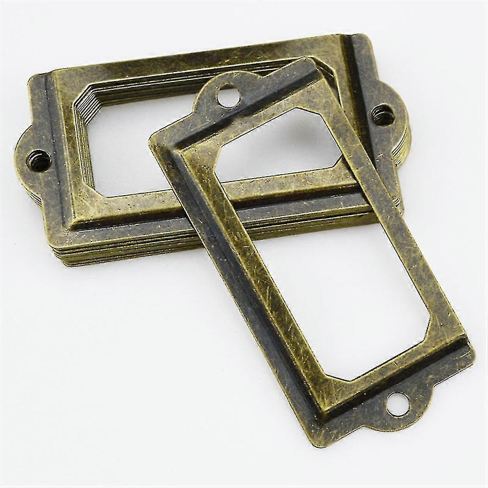 12pcs Antique Brass Metal Label Pull Frame Handle File Name Card Holder For Furniture Cabinet Drawer Box Case Bin