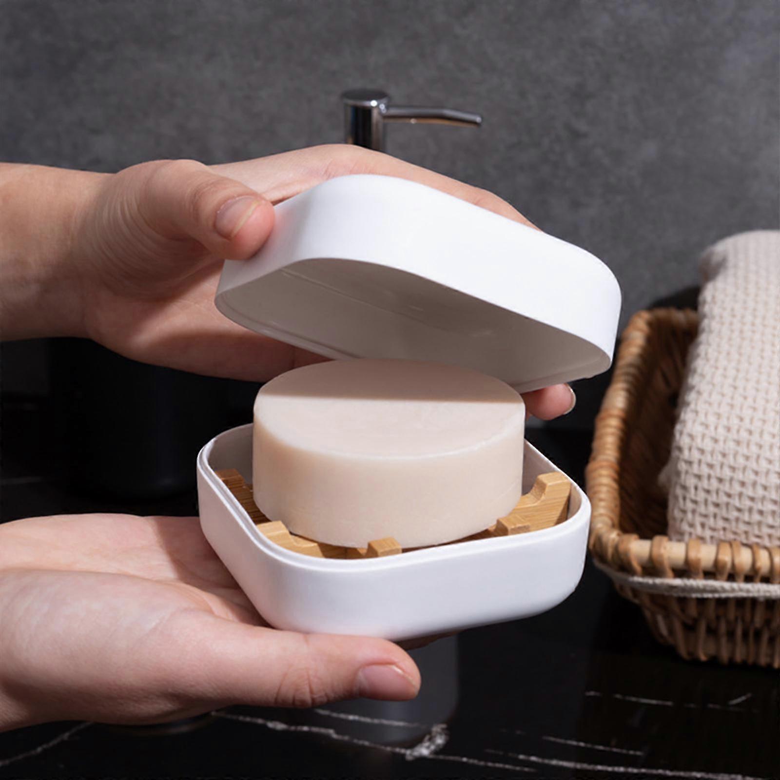 Soap Holder Travel Case Container With Lid, Portable Bar Soap Holder, Bamboo Soap Dishes For Traveling, Gym