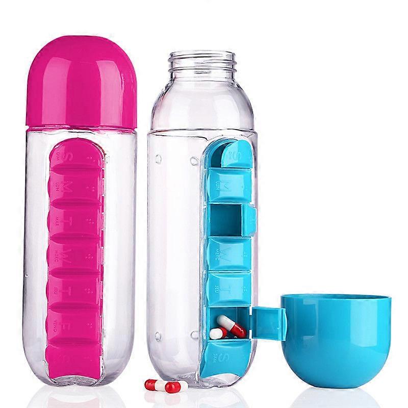 2 in 1 600ml 7 Grids Water Bottle With Pillbox Medicine Box Water Cup Pill Boxes