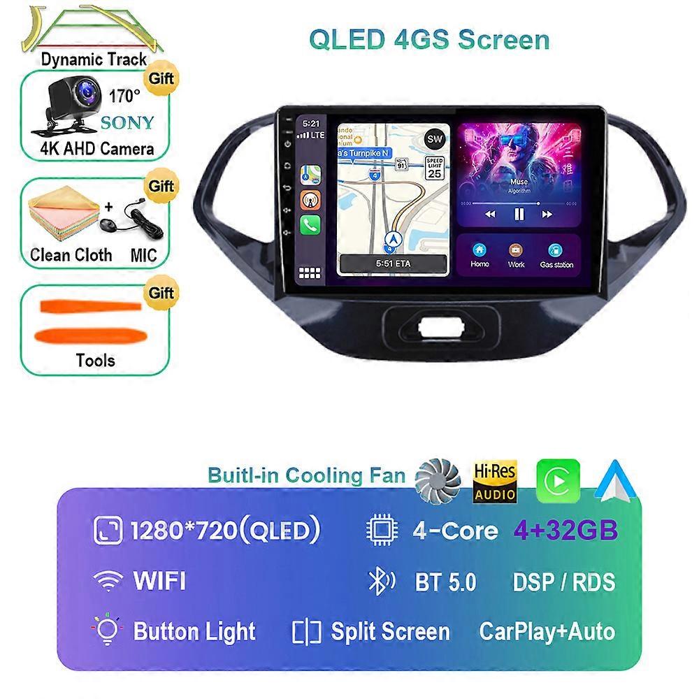 Android 13 Auto Carplay For Ford Figo 2015 2016 2017 2018 Car Radio Multimedia Player Stereo Video 4G WIFI Navigation GPS QLED