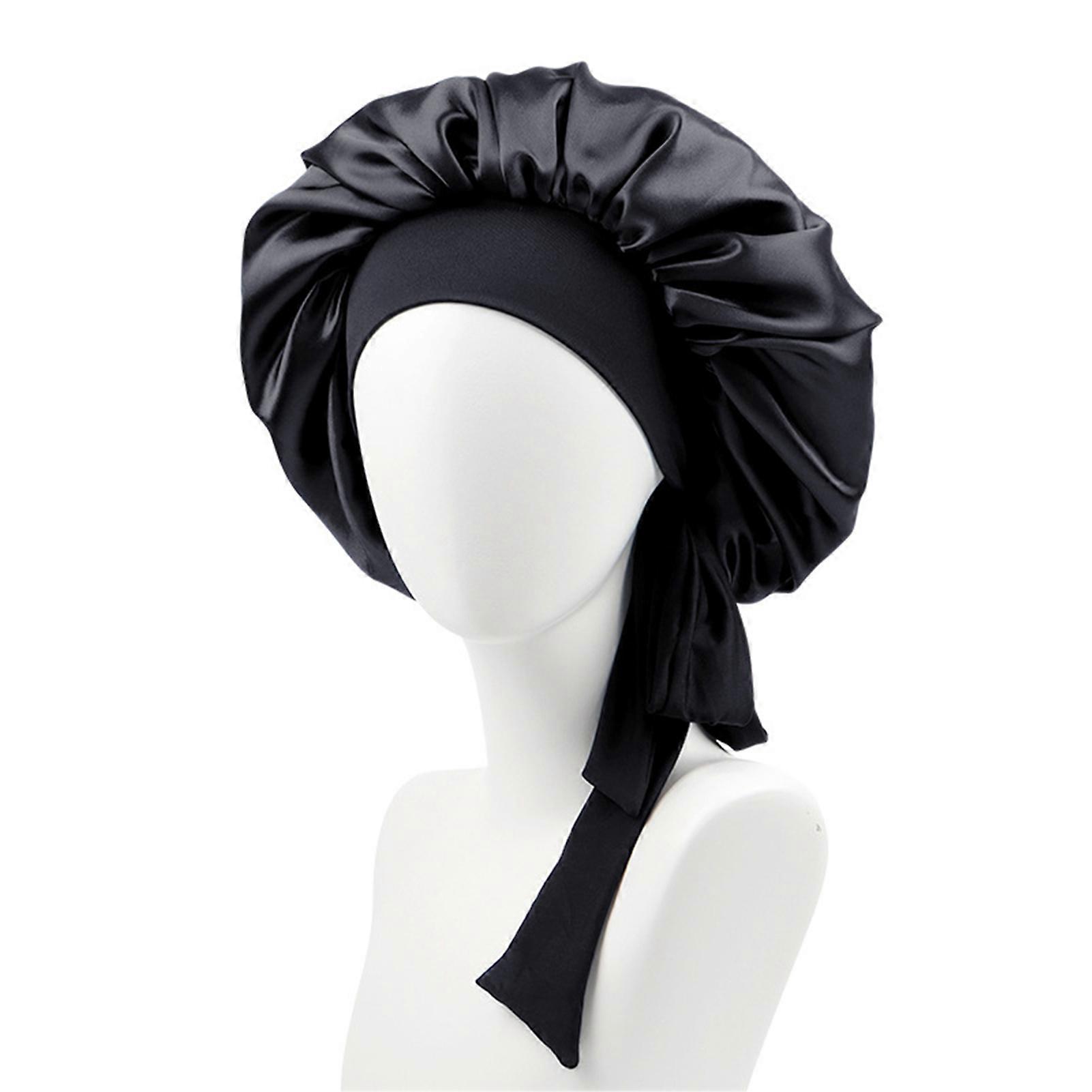 Women's Bowknot Long Tail Braid Bonnets Hair Protection Comfy Nightcap for Sleeping