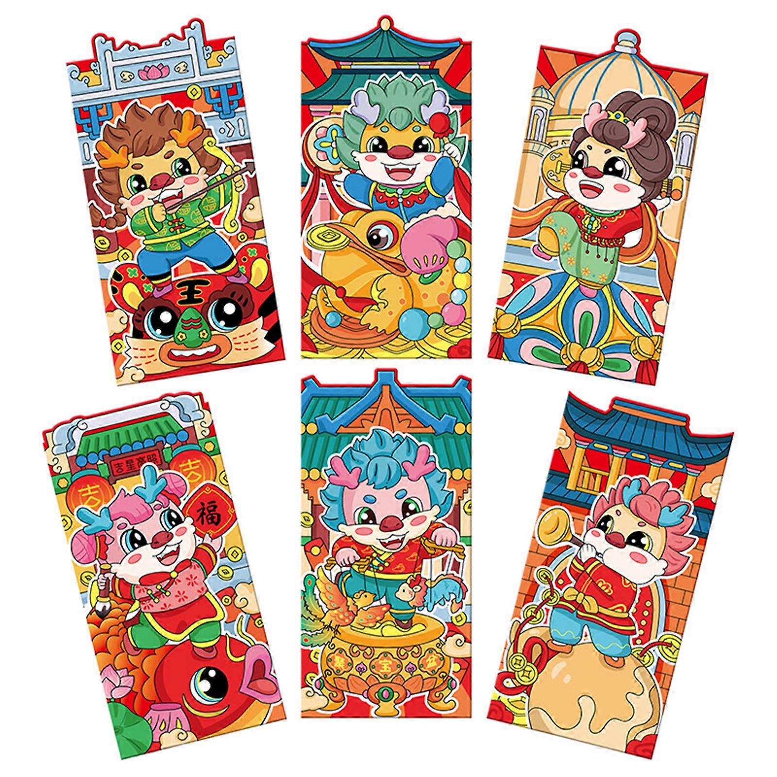 6Pcs Chinese Snake Year Redness Envelopes Paper Money Pocket Blessing Redness Envelope Spring Festival Luck Money Pocket