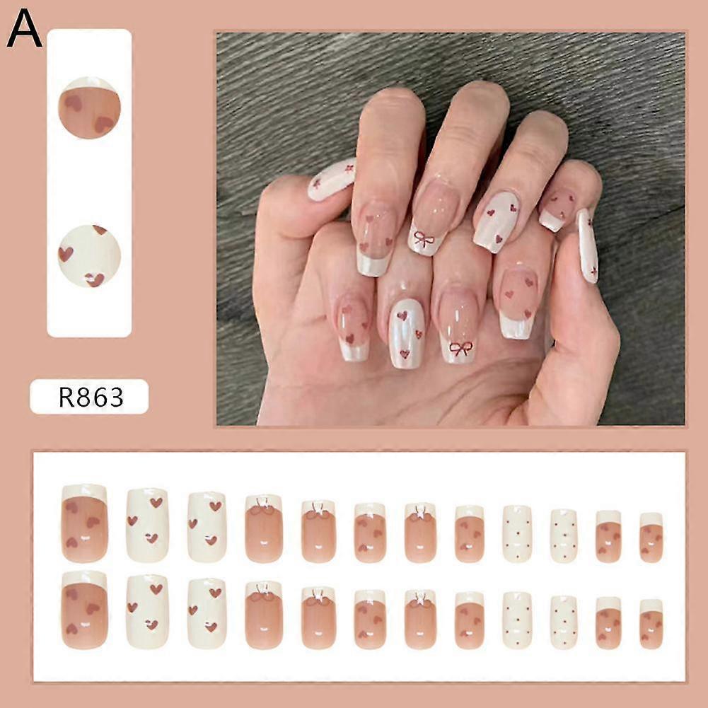 24 Pcs French Fake Nails Removable Nail Chips Nail Patches Simplicity Beautiful