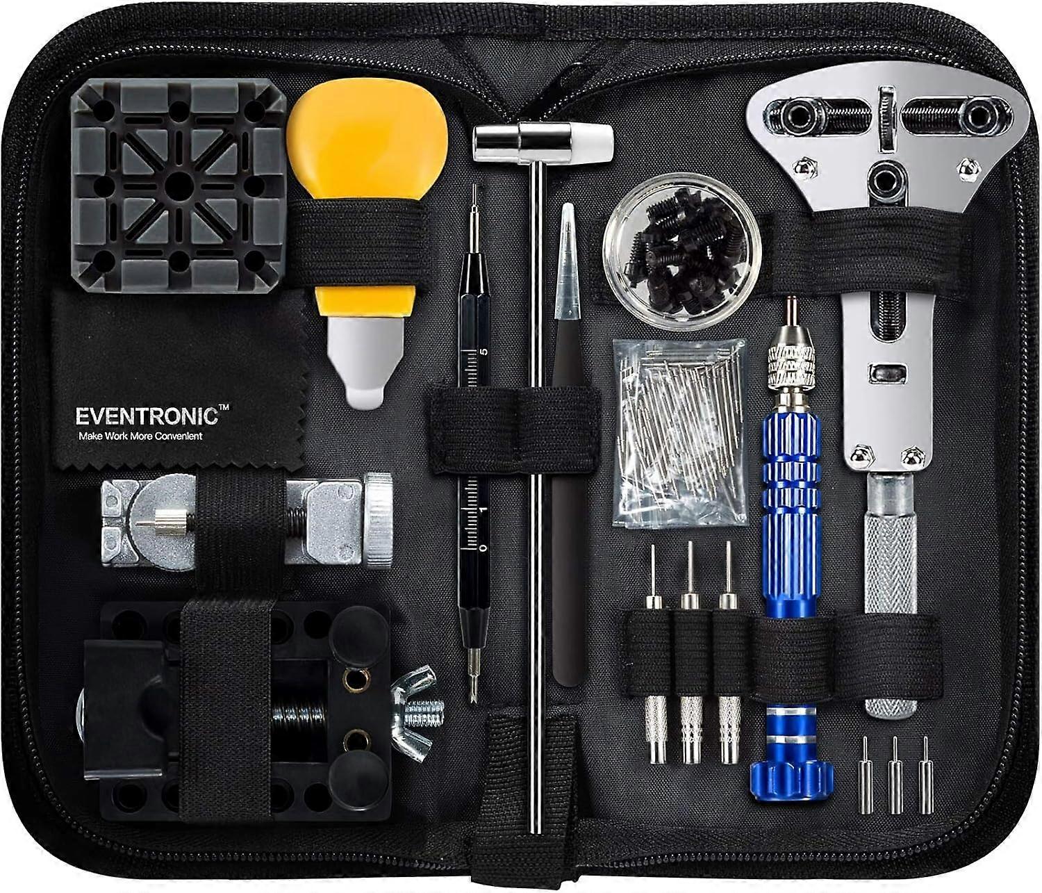 Professional Watchmaking Tools, Link Removal Tool, Battery Replacement Kit, Stainless Steel Adjustable Case Opener, Complete Repair Solution With