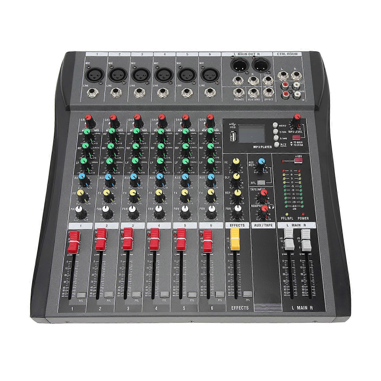 o Mixer 6 Channel Streaming Mixing Console Sound Board for DJ Studio AC100~240V with Bluetooth