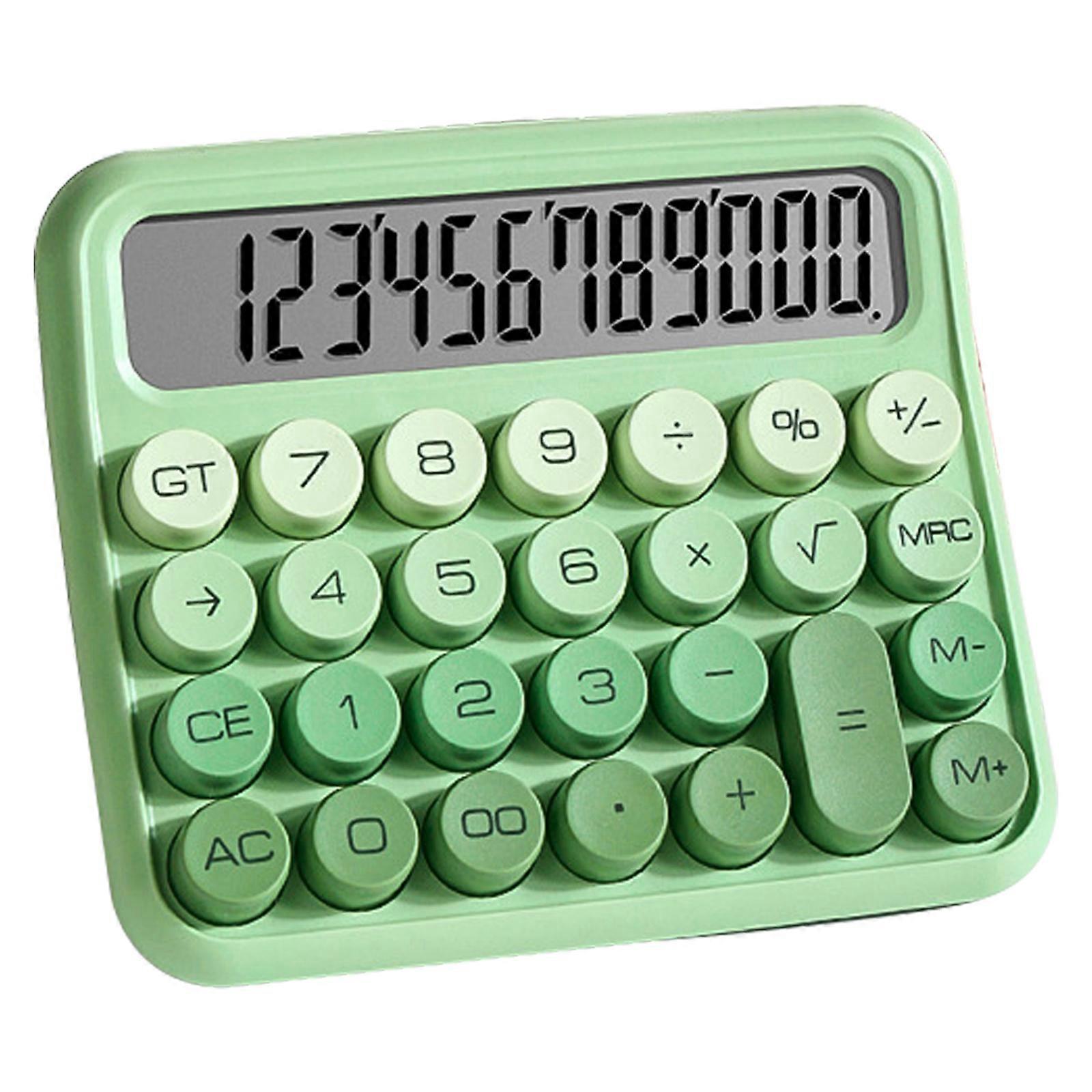 Cute Round Button Calculator Mechanical Keypad Calculator with 12Digit Display Calculator for Students and Professional  Green