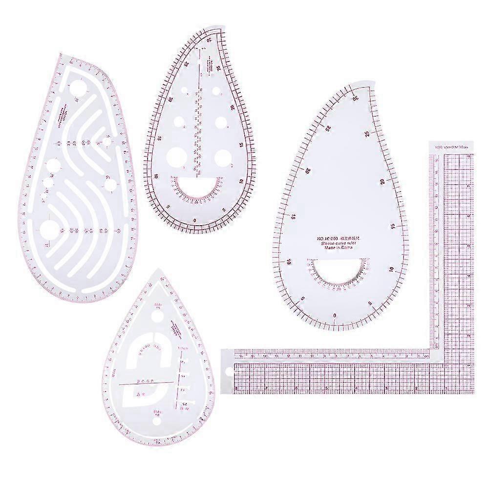 5Pcs Curve Ruler Set MultiFunction Builtin Scale LShaped Clothing Designed Measuring