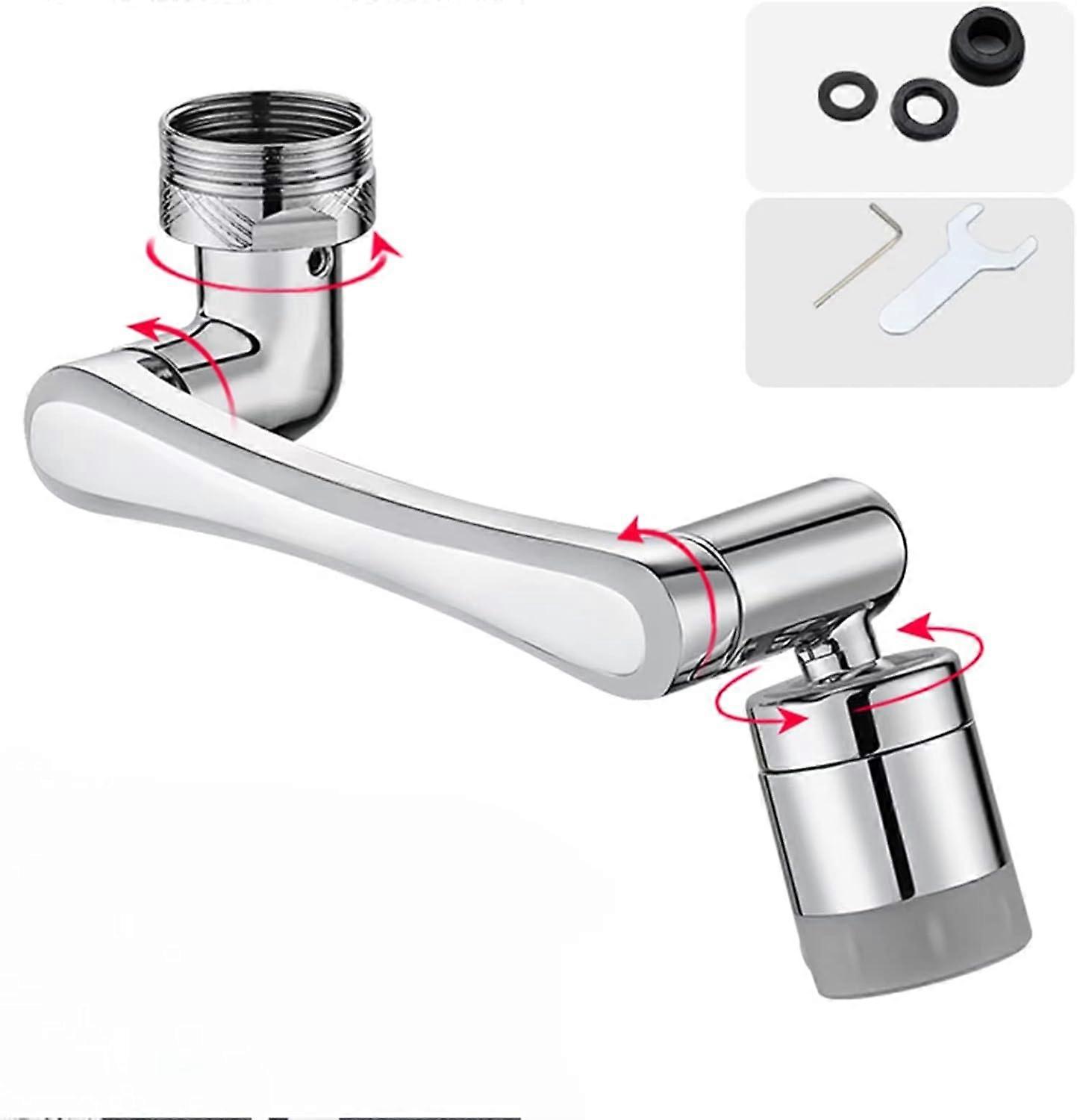 Mechanical Arm Design Faucet Extender, Multifunction Faucet Attachment Universal Threads For Kitchen Bathroom Sinks, Silver (1440°Rotating Faucet