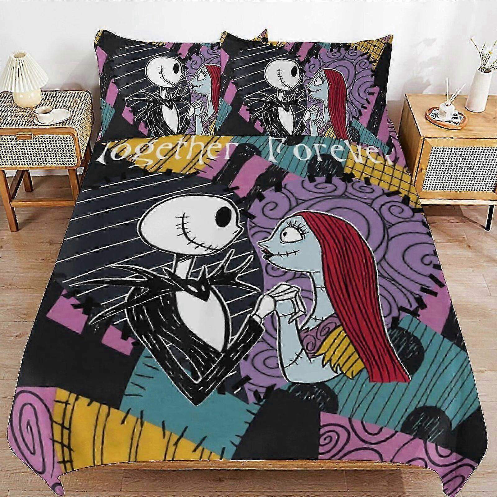 o3157 Prostěradla Noční můra před Vánocemi Povlečení na postel Povlečení z mikrovlákna Se3D tištěná lehká 3dílná přikrývka Se, (1 povlak na přikrývku a 2