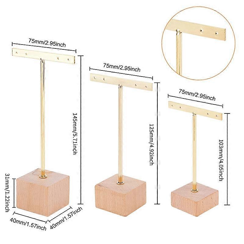3Pcs Gold Metal T Bar Earring Display Stand