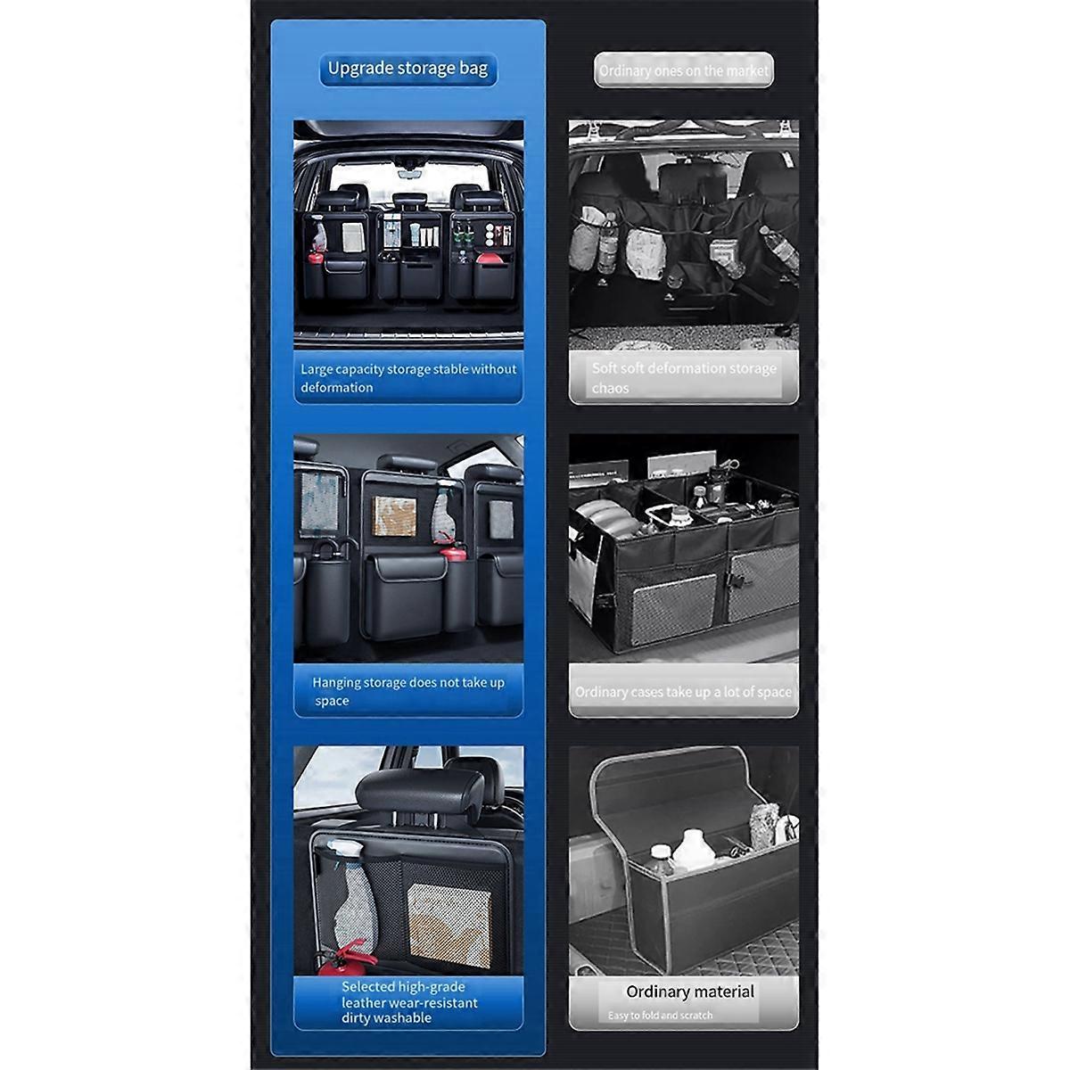 Car Trunk Leather Storage Bag Foldable Car Seat Back Tools