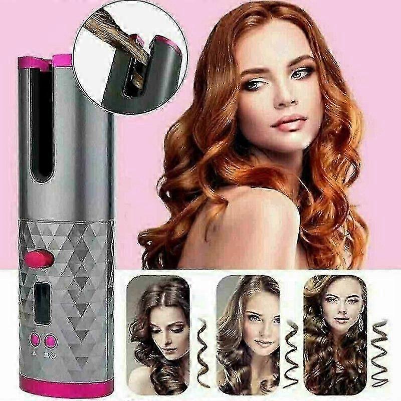 Cordless Auto Hair Curler, Automatic Curling Iron With Lcd Display Adjustable Temperature & Timer, Portable Rechargeable Rotating Barrel Curling WandS