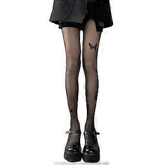 Womens See Through Patterned Thin Pantyhose 90s Aesthetic Vintage Butterfly Print Sexy Sheer Tights Leggings Stockings
