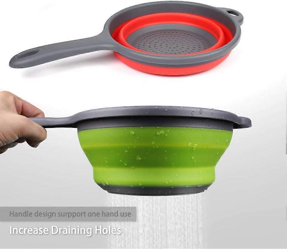 2 Pack Kitchen Foldable Silicone Strainer Colanders, Collapsible Colanders with Handles, Space-Saver Folding Strainer Colander for Draining Pasta, Veg