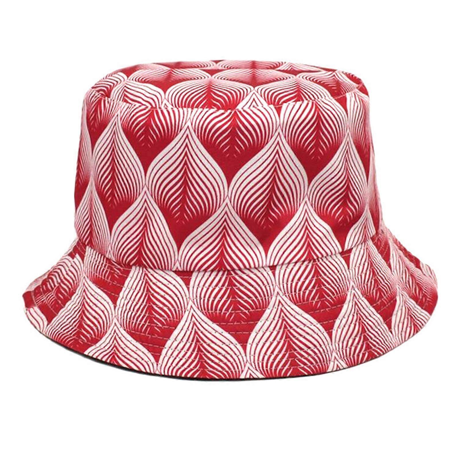 All-match Leaf Print Pattern Bucket Hat Small for Fresh Fisherman Hat Double-sided Basin Hat for Outdoor Activities Spor Red