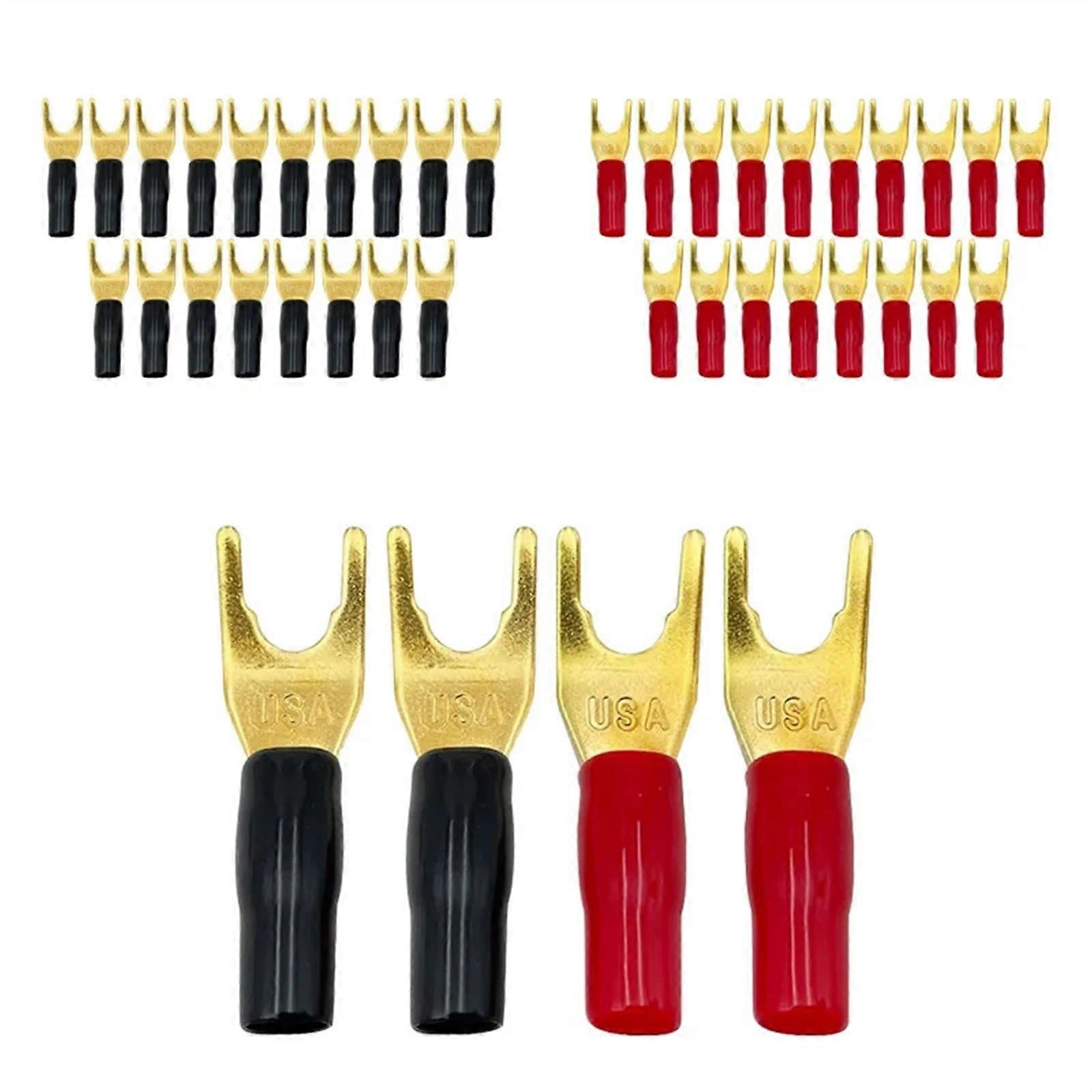 20pcs Y U Spade Banana Connectors Solderless Fork Adapter Gold Plated Black Speaker Wiring Terminals 20mm