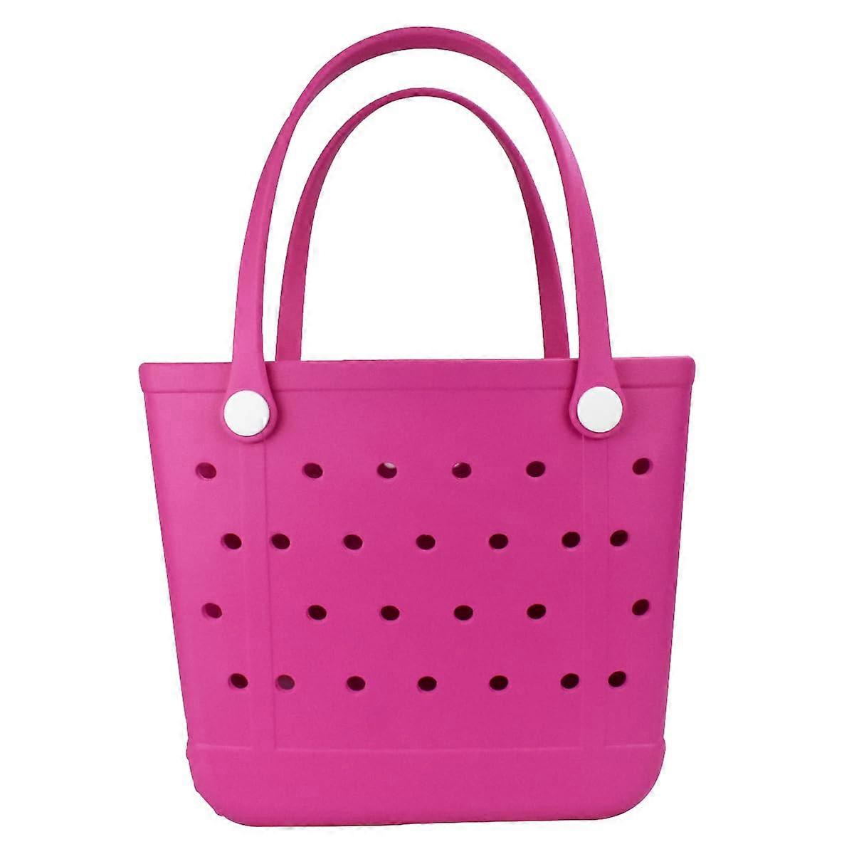 Extra Large Rubber Beach Bag - Washable Moisture Resistant Tote for Vacation - Reddish Rose Color - Open Hole Design