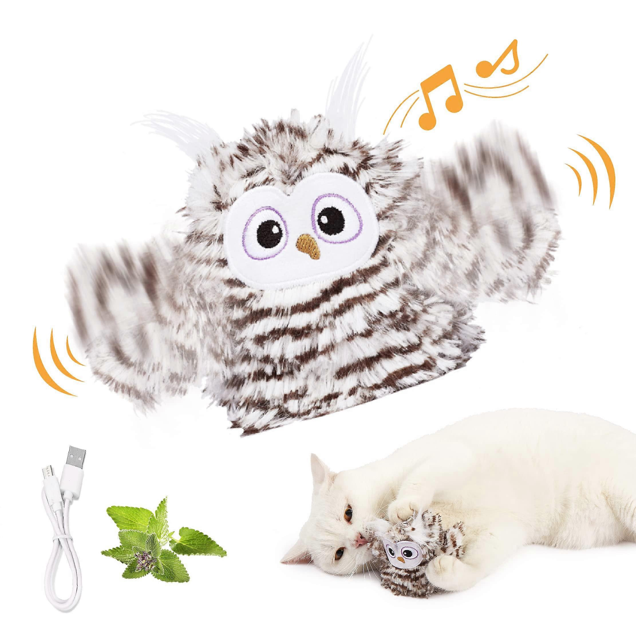 Interactive Cat Toy, Rechargeable Automatic Chirping Owl Cat Toy with Catnip, Flapping Wings, Flying Bird, Cat Toy for Indoor Cats