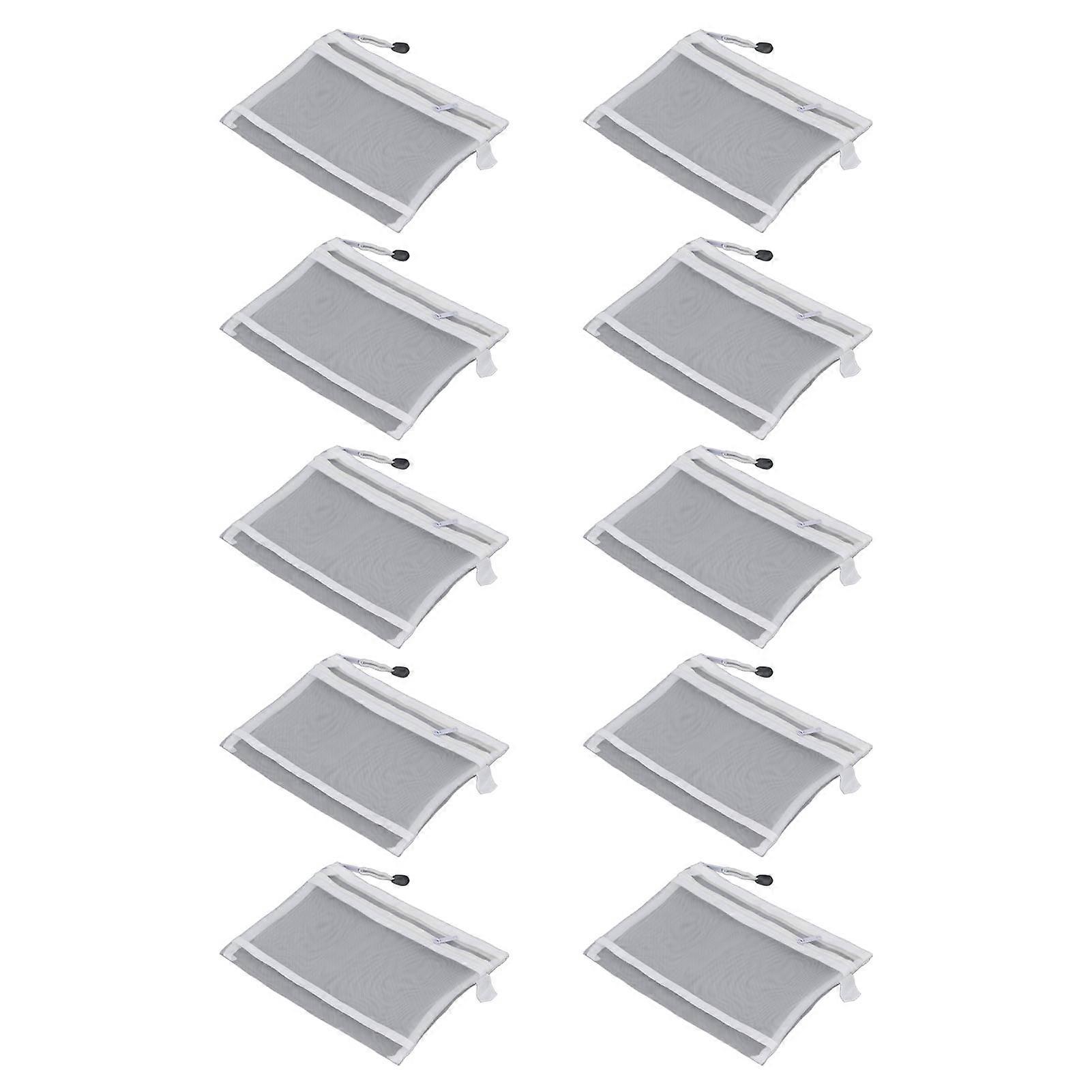 10PCS Zipper Mesh Pouch Double Layer A5 Size Waterproof Nylon Mesh Zipper Pouch Bag White