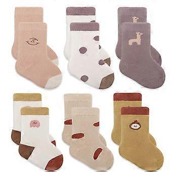 6 paires de chaussettes de cheville pour bébé Chaussettes antidérapantes pour bébé Chaussettes ras du cou pour enfants d’hiverÉponge épaissie chaude nouveau-né Dessin animé Loose Toe Boneless Mid Molf Socks
