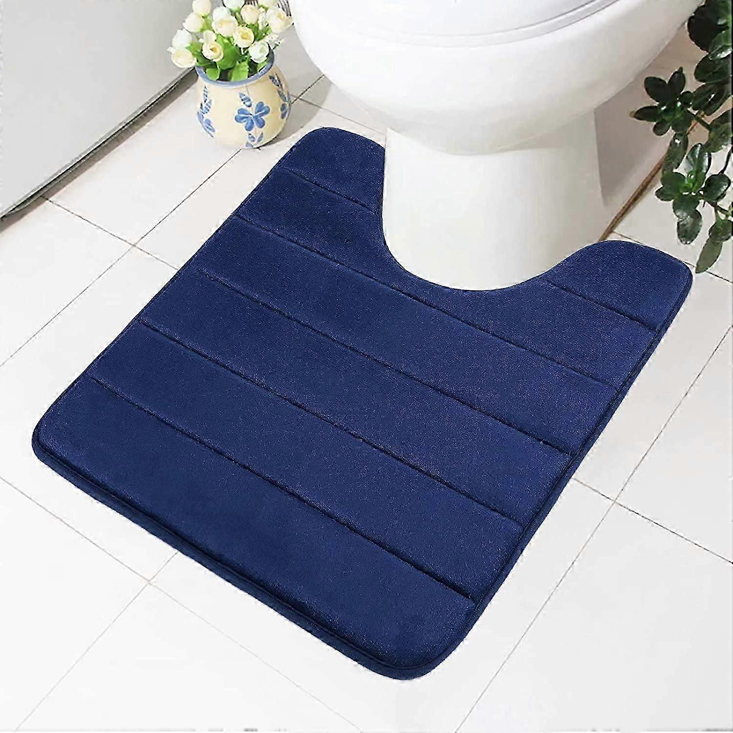 Memory Foam Bath Mat, Non-Slip Backing, Soft, Water Absorbent, for Toilet and Bathroom, Memory Foam, Navy Blue, 50 x 60 cm