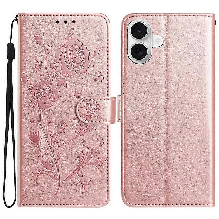 Compatible For iPhone 16 Wallet Case Rose Pattern Imprinted Leather Flip Stand Phone Cover