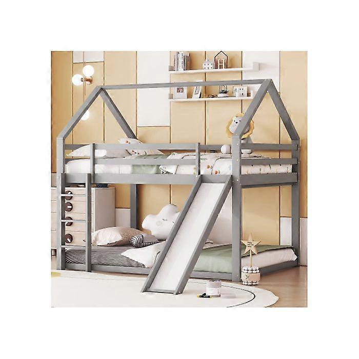 Våningssäng - MUVOE - 140x200 cm - Grå - Utdragbar - Utbytbar stege