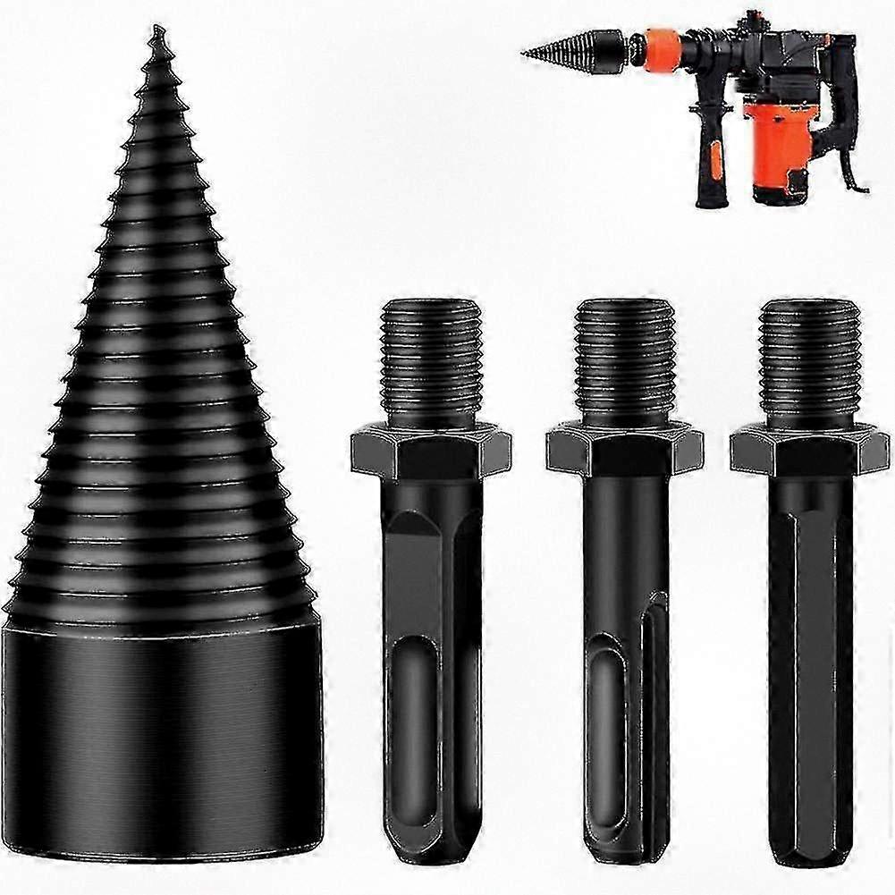 Wood Splitter Drill Bits for Hand Drill with Square and Round Hex Shank, 3 Handles for Firewood Logs