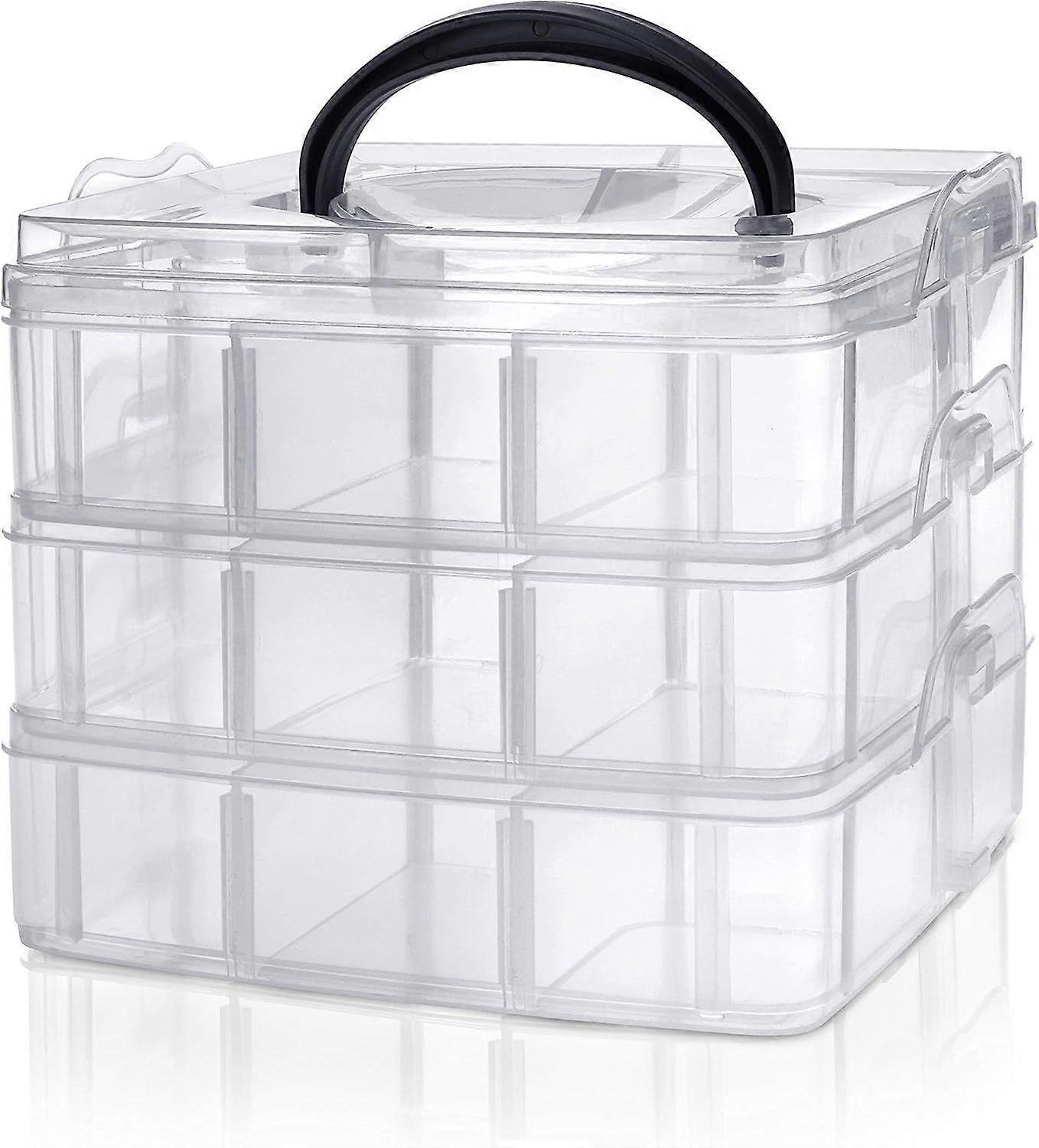 Compartment Storage Box -15*15*12.5cm- Stackable 3 Tiers in Transparent Plastic