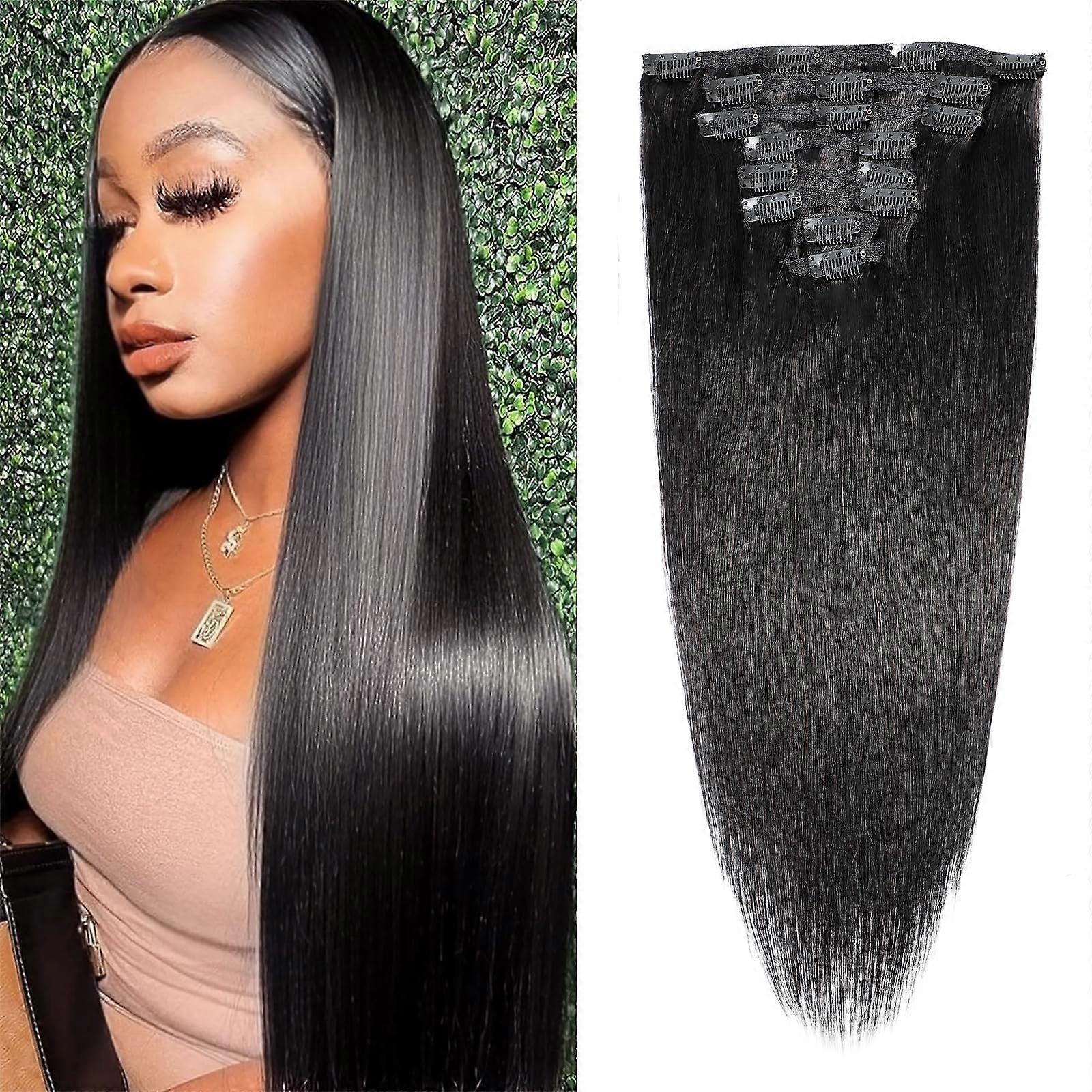 مشبك وصلات شعر الإنسان المستقيم 18 بوصة برازيلي 100 جرام 8 قطع أسود