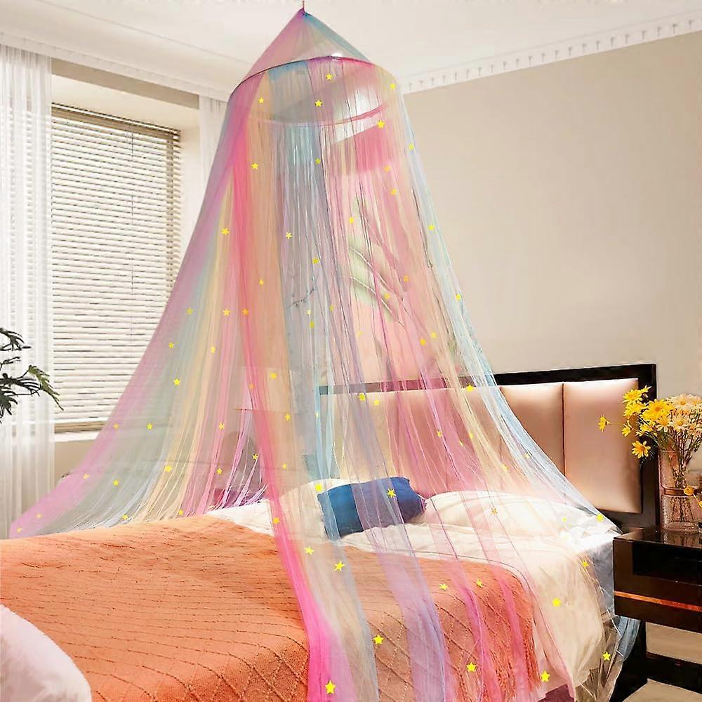 Rainbow Bed Canopy, Mosquito Net with Stars for Double, Single Bed, Travel