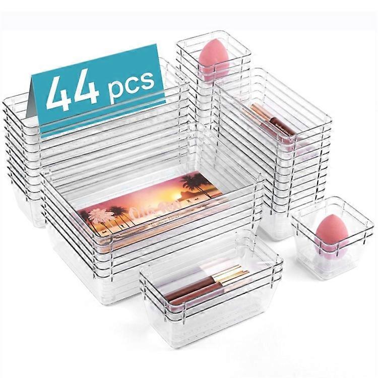 44Pcs / Set Non-Slip Transparent PET Storage Box for Drawers Jewelry Makeup Organizer Container