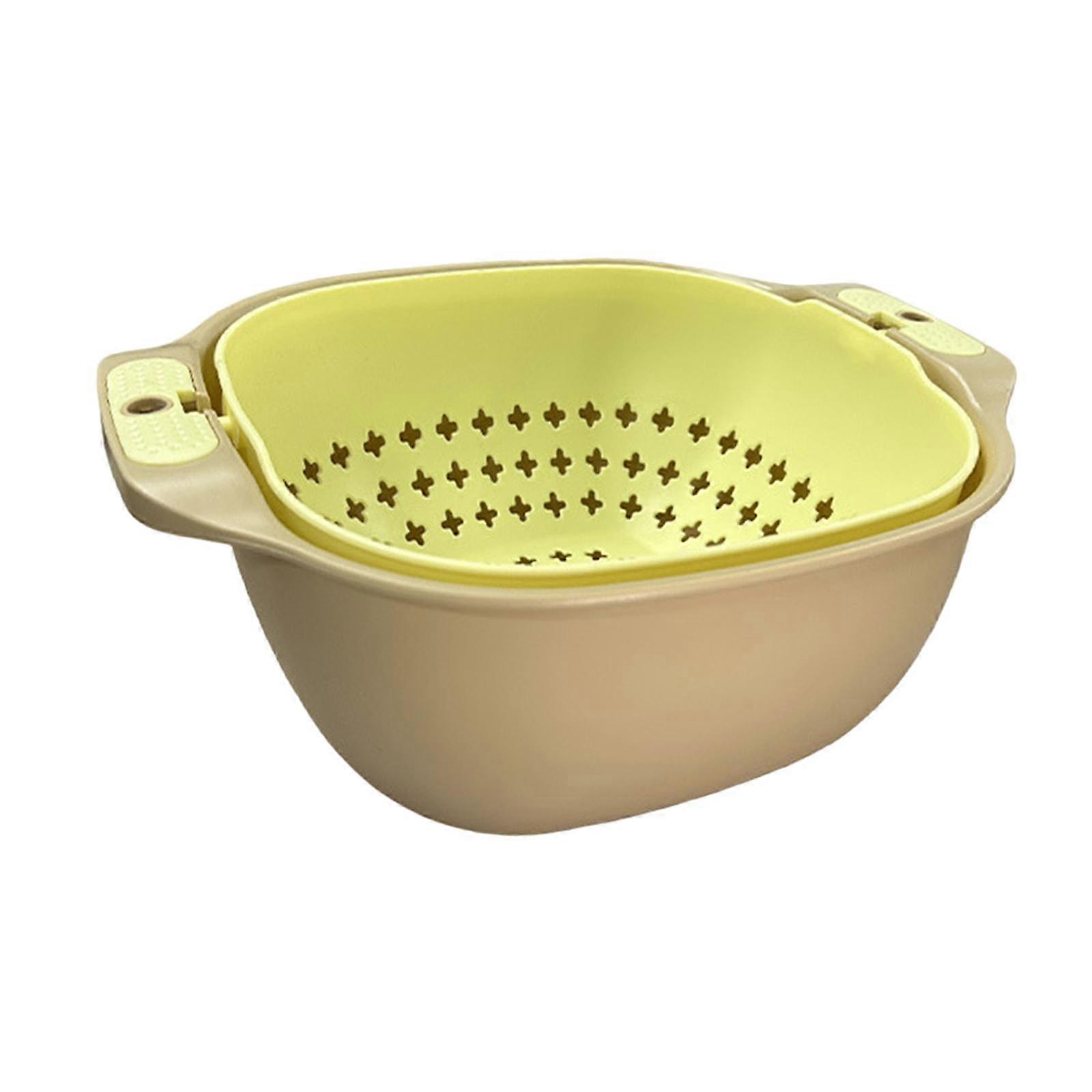 Vegetable Washing Basket Double Layer Rotatable Colander 2 in 1 Cleaning Drying