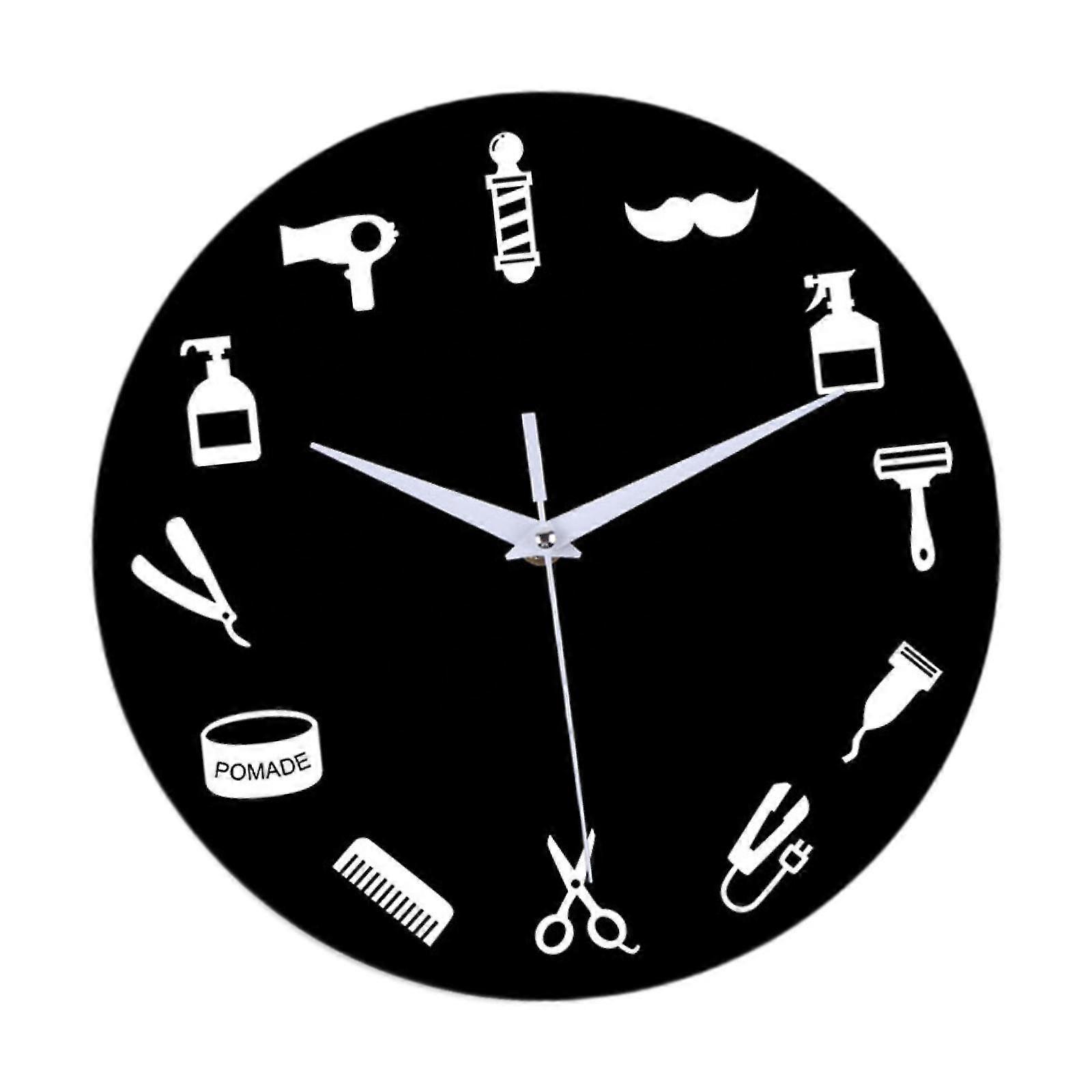 Creative Turntable Clock for Classroom, Barber Shop, and Kitchen - Suitable for Barber Tools in Black Color
