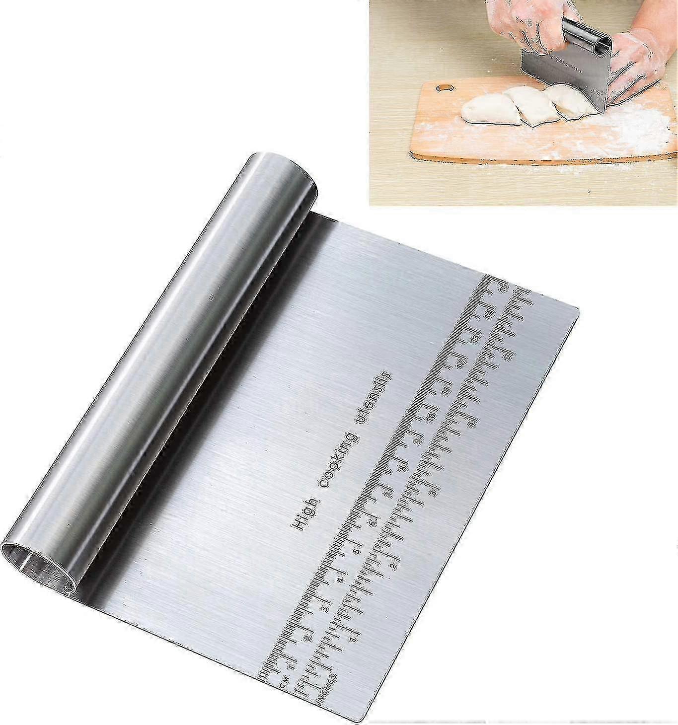 Stainless Steel Mirror Polished Dough Pastry Scraper Cutter Chopper with Measuring Scale - Multifunctional Tool for Cake, Pizza Cutting and 