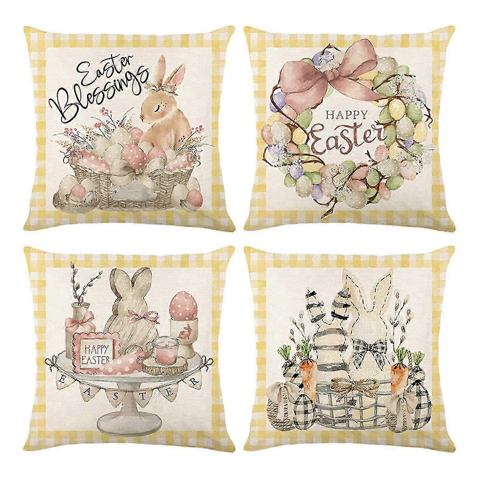 Easter Floral Rabbit Design Cushion Cover Set - Square Throw Pillow Covers in 4 Colors, 45 X 45cm, Perfect for Home Decor