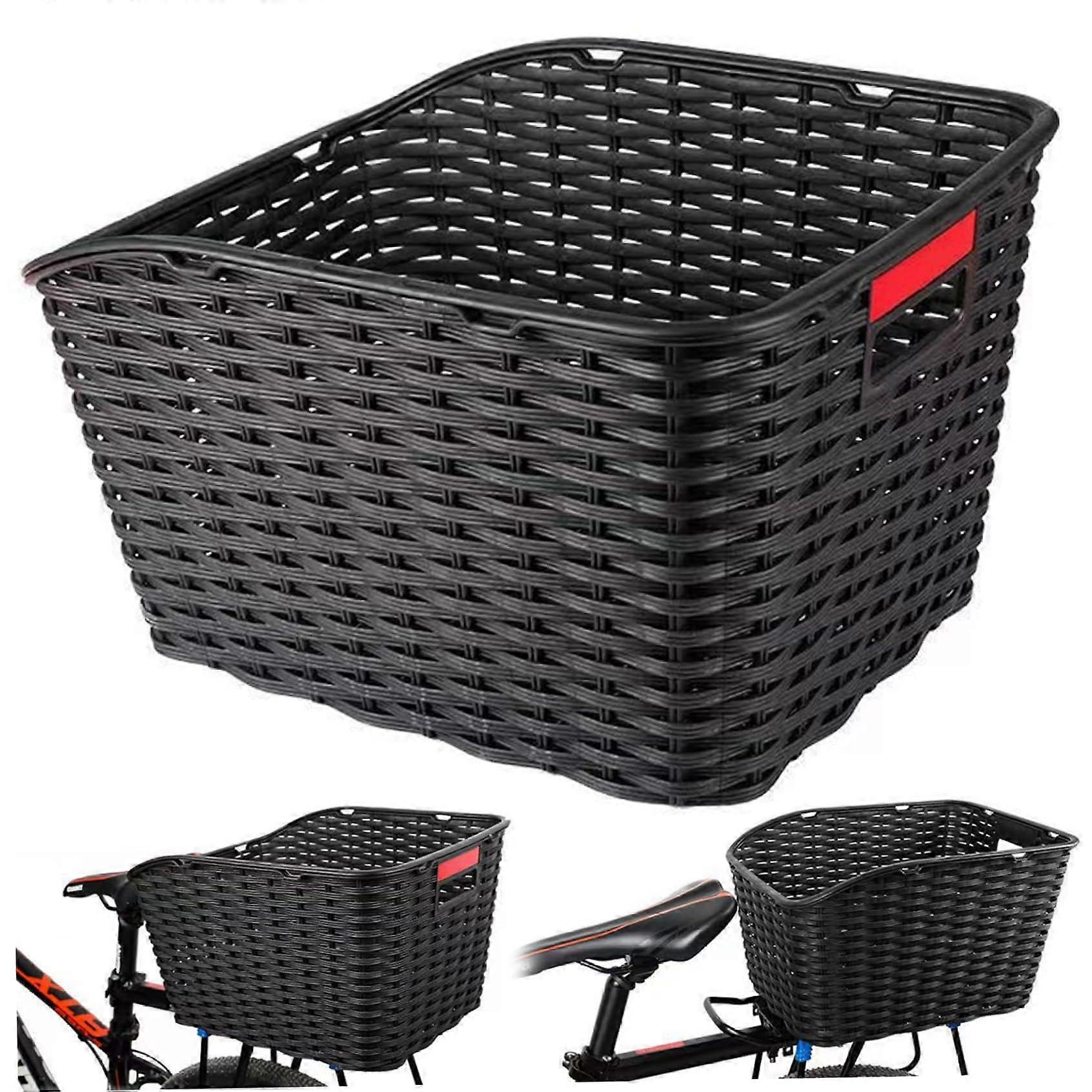 Rear Bike Basket Woven Strong Load Raffia with Handles Reflective PP