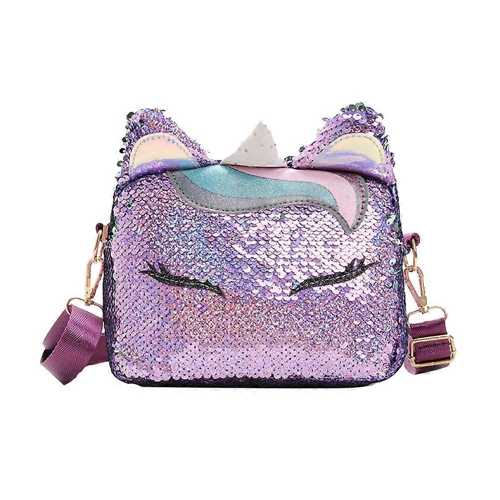 Unicorn Bag For Girls Cute Crossbody Bags Sequins Ear Handbags Casual Chain Messenger Art Projects Purple 1Pc