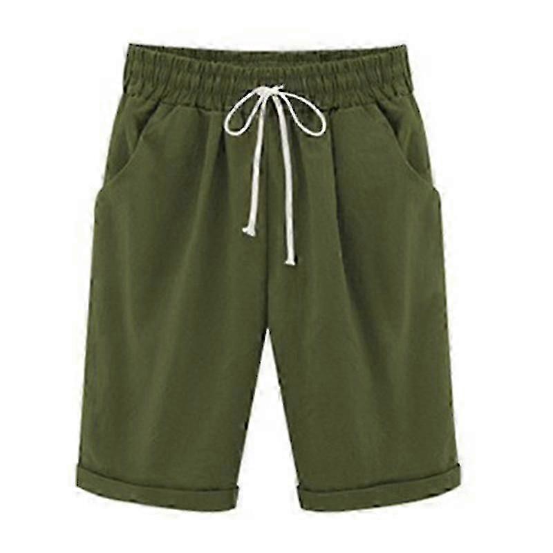 Women Summer Plain Elastic Waist Shorts Drawstring Pockets Half Pants