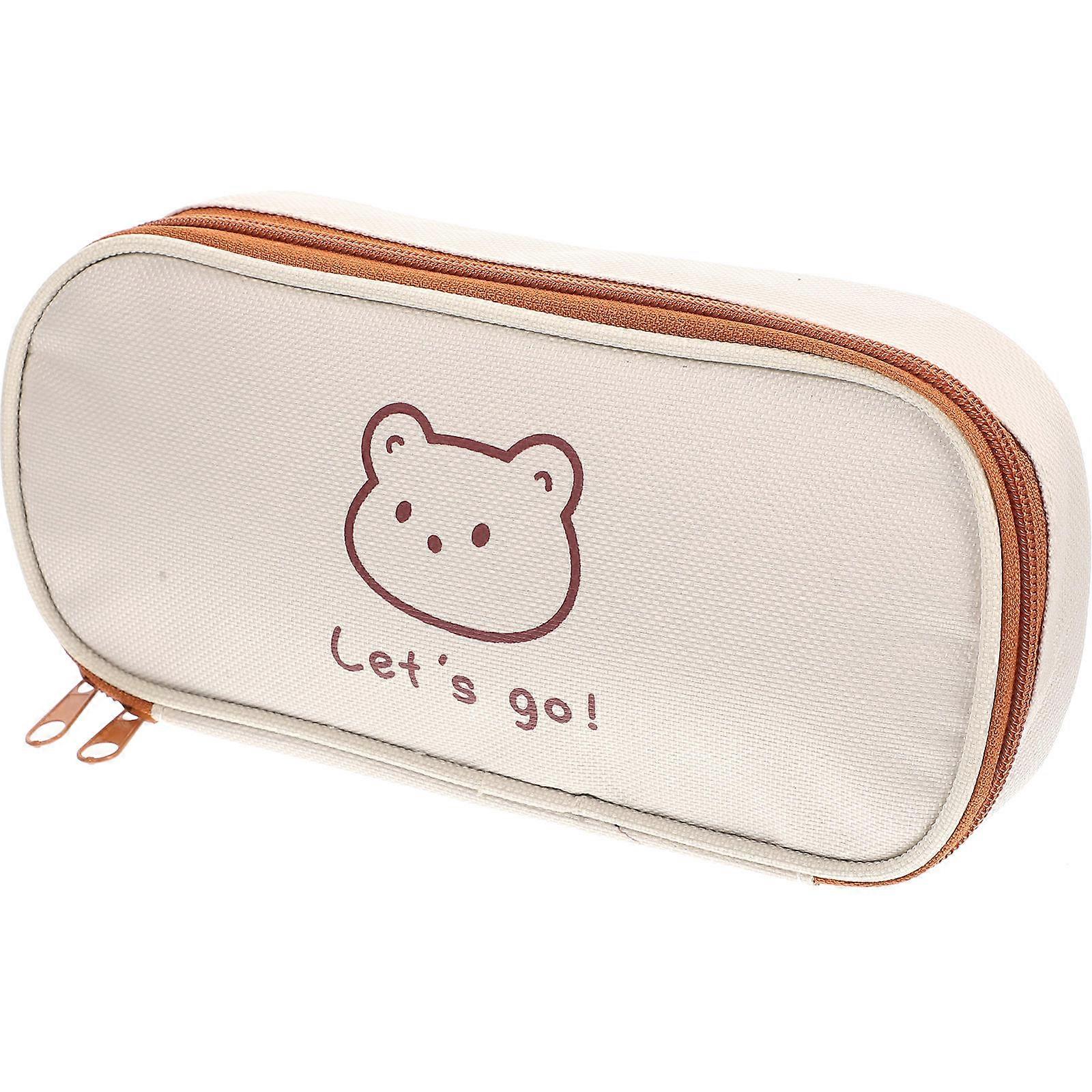 Canvas Stationery Bag Kids Pencil Cases Rectangular Shape Simple Style for School Office Use Beige 21.5X10.5cm 1Set