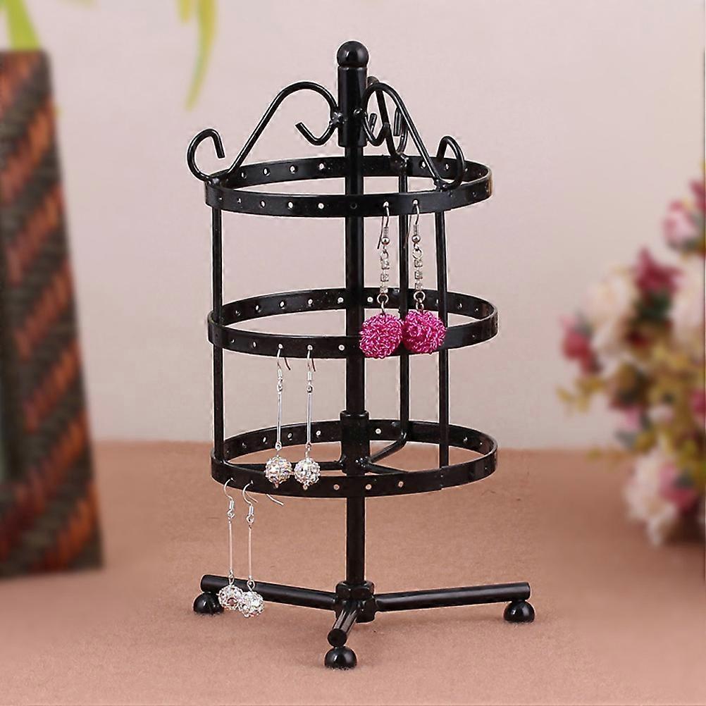 Earrings Holder Rotating Jewelry Stand 3-Tier 72 Holes Round Shaped Durable Hard Metal Display Rack for Home Use 1Set