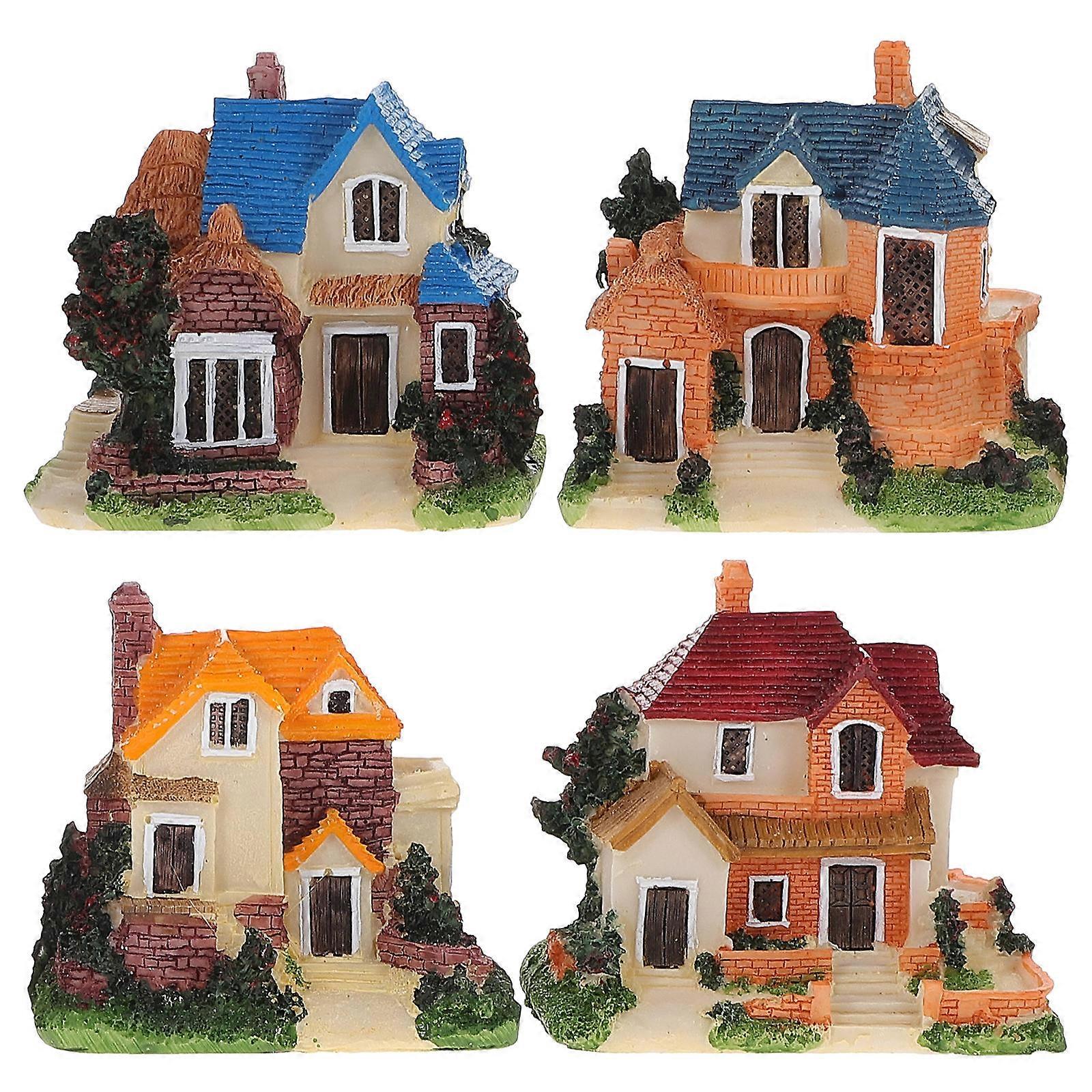 Here's a polished and engaging product description based on your input:
**4pcs Resin Miniature House Figurines – Vivid Artificial House Ornaments