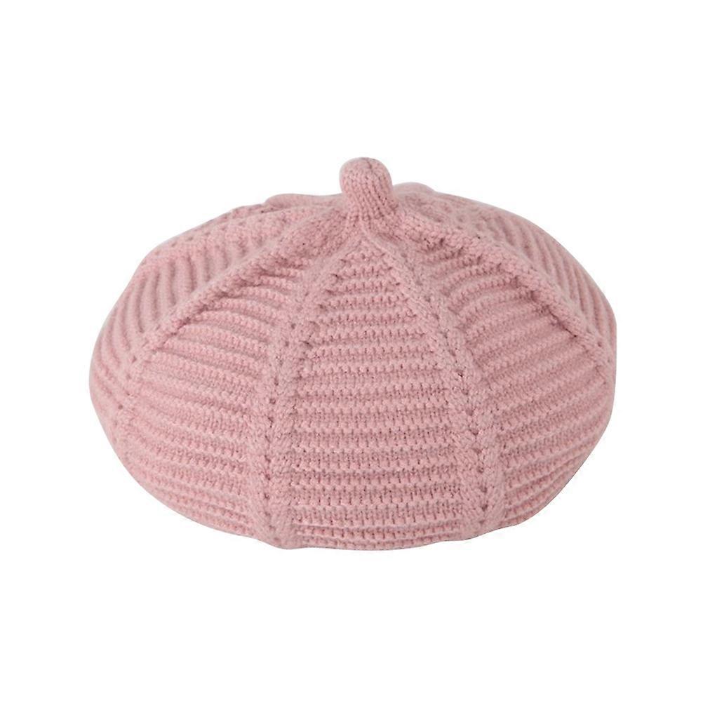 Beret Hats for Girls Pink Wool Weaving Baby Solid Color Beanie for Autumn Warmth 1Set