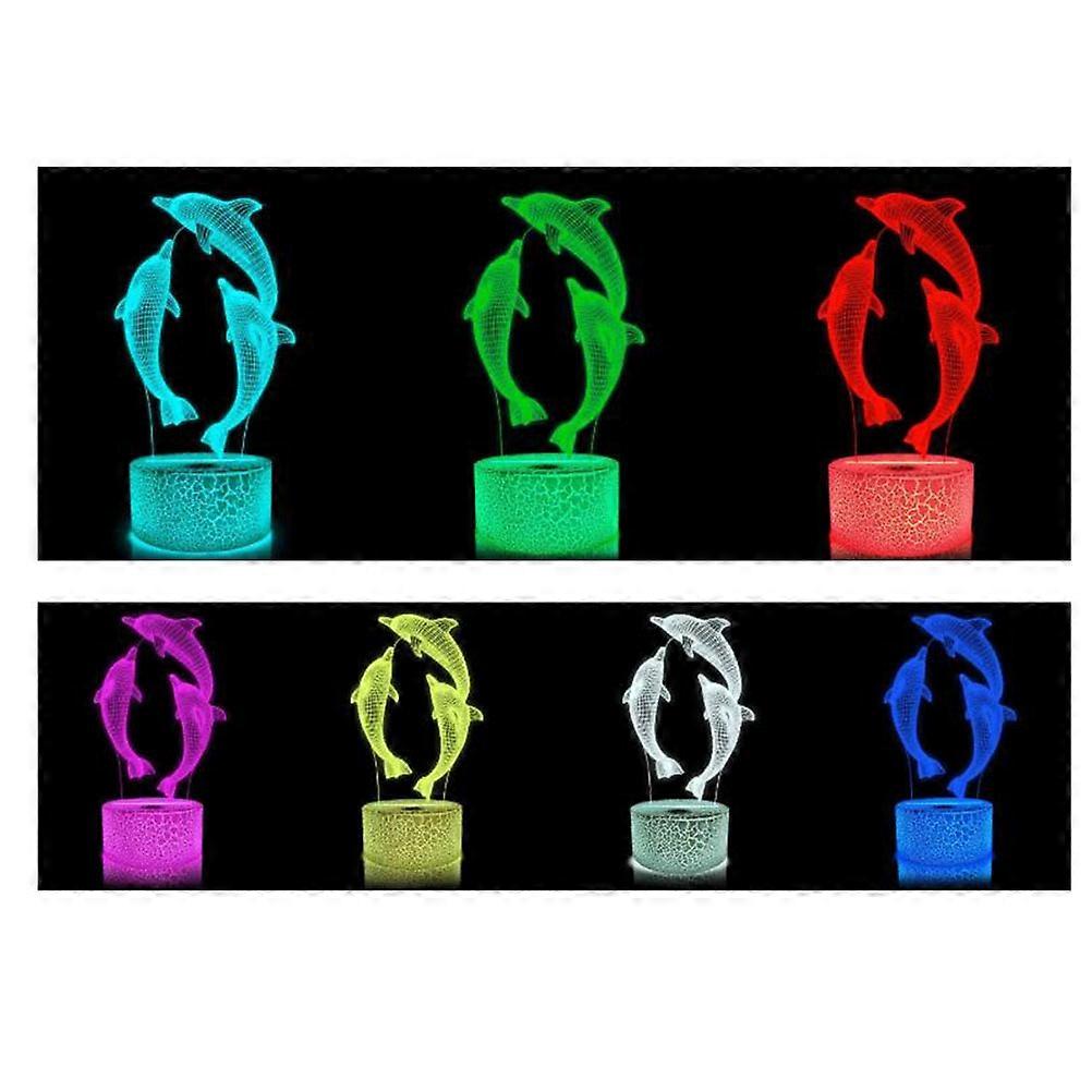 Charming Bedside Night Light 3D Dolphin Shape Change White 1Pack