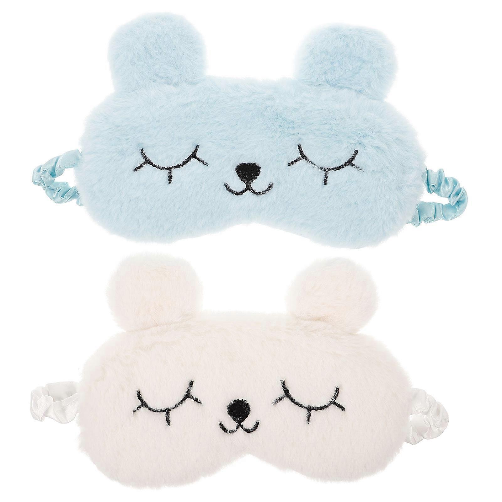 Cute Sleeping Mask Rabbit Shape Plush Eye Mask For Girls Light Blue 19x10cm Block Light 2Pcs