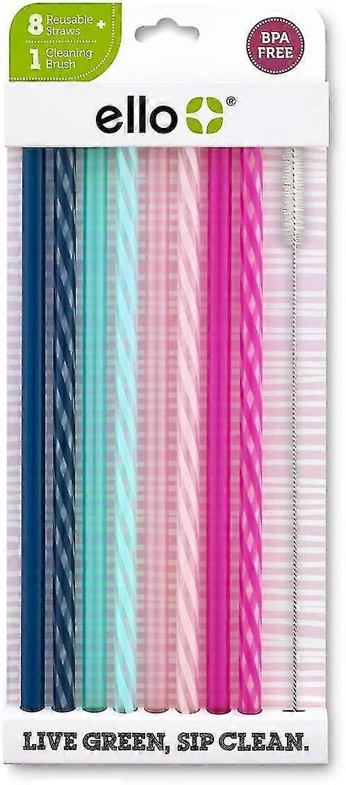 Bpa-free Reusable Plastic Straws with Cleaning Brush, 8 Piece Multi-pack, Rosewater
