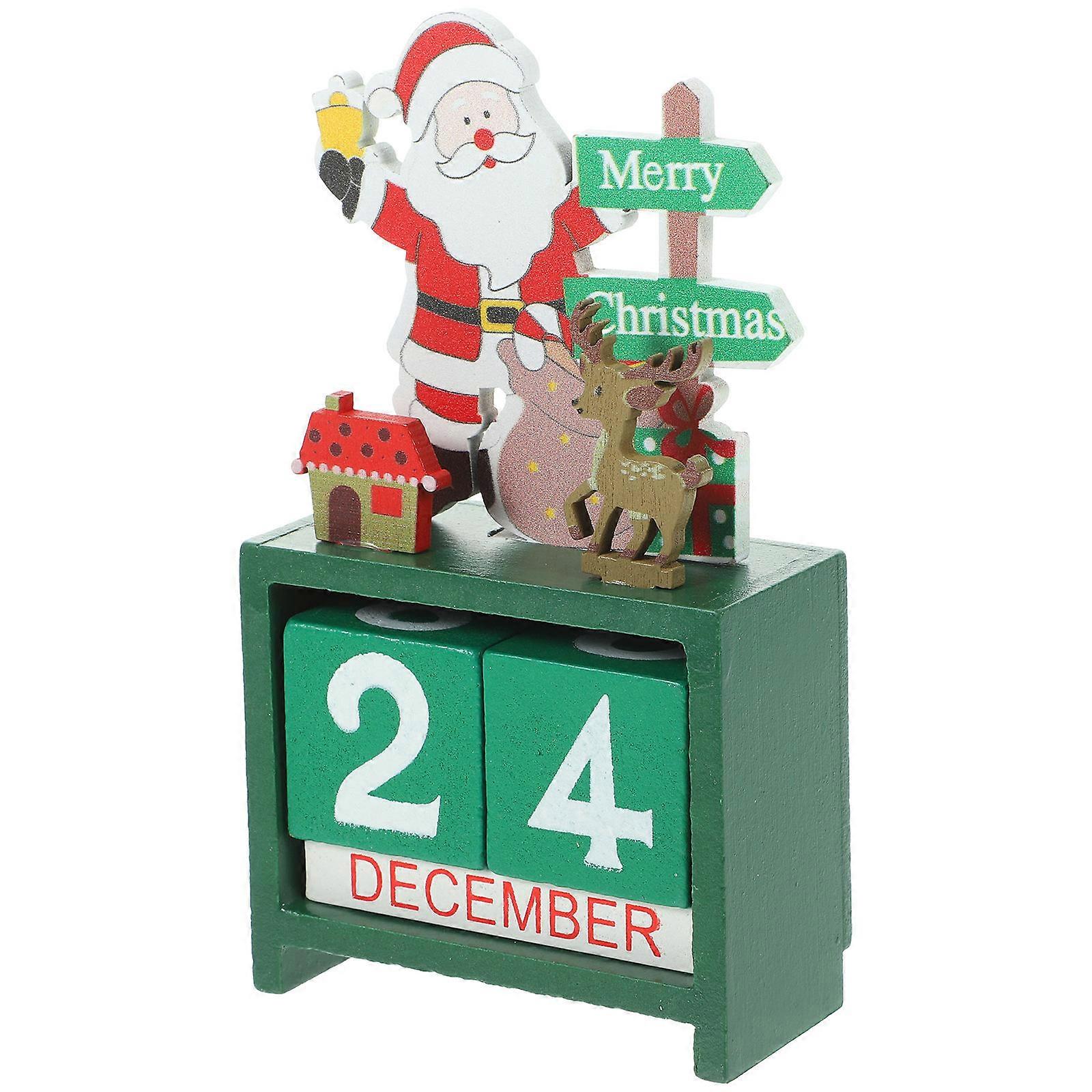 Blocks Calendar Wooden Christmas Desktop Decoration Rectangular Blocks Handmade 1Pack